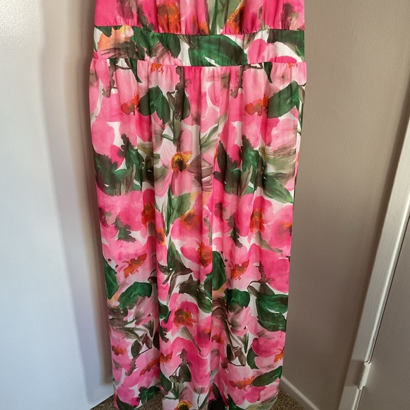 27. Anne Klein Pink and Green Floral Sleeveless Maxi Dress Size 16 - Picture 6 of 13